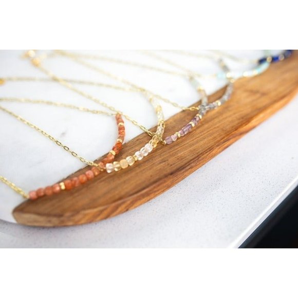 Beautiful Sunstone Gemstone Beaded Necklace Gold paperclip Chain WATERPROOF - Picture 7 of 12